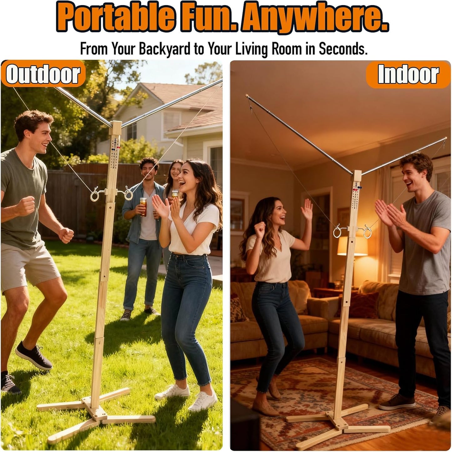 Standing Hook and Ring Game, Oversize Movable Indoor Outdoor Hook and Rong Toss Game with String Party Yard Swing Game Night Man Cave for Adults Family