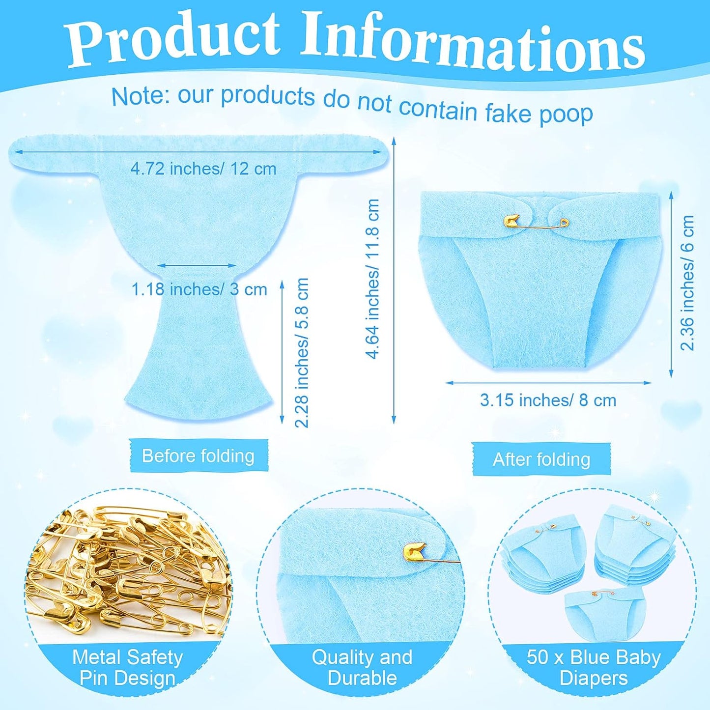 Roowest 51 Pcs Dirty Diaper Baby Shower Games Funny Wooden Sign with 50 Pcs Mini Diapers Cute Felt for Gender Reveal Party Baby Shower(Boho Blue)