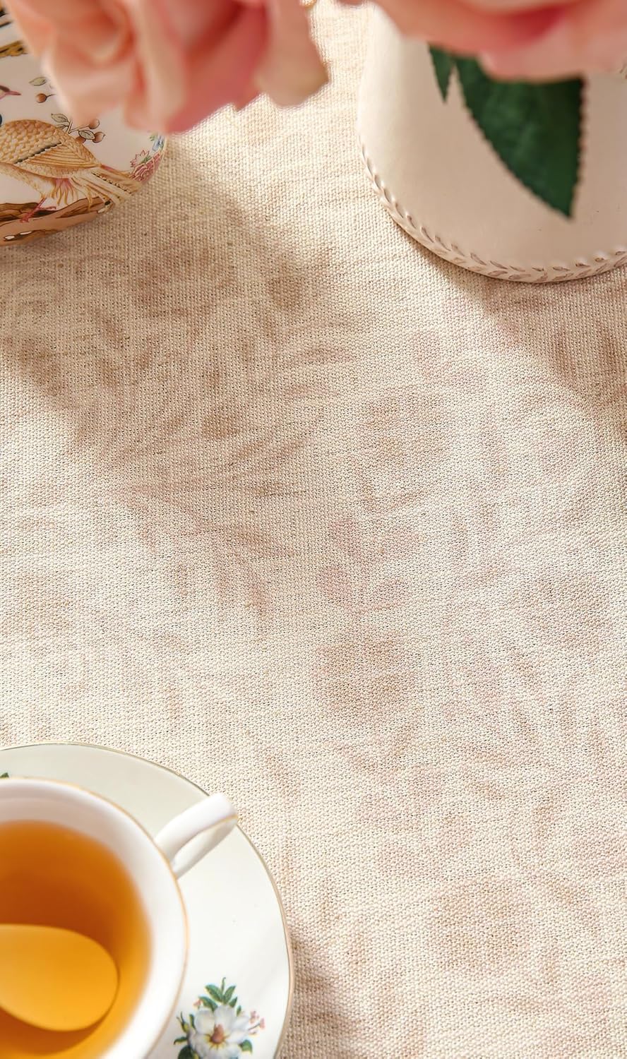 Beige Linen Small Square Tablecloth,Vintage Indian Style Soft and Colorfast Floral Tablecloths,Decor Table Cover for Kitchen,Dining,Party,Thanksgiving,Christmas,55"*55"-Flowershadow E