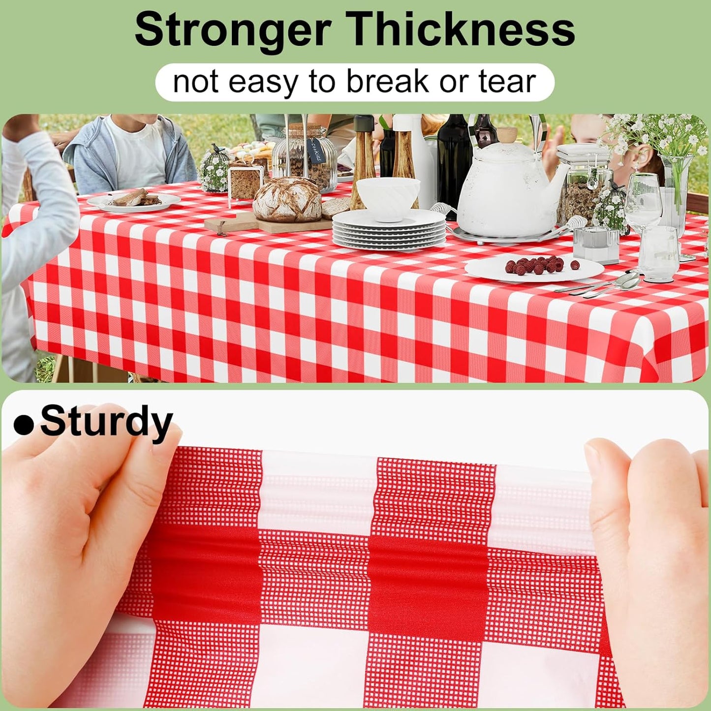 Smiry 54 Inch x 300 Feet Disposable Table Cover Roll, Red & White Plastic Table Cloth in Cut-to-Size Box with Slide Cutter, Waterproof Rectangle Tablecloths for Weddings, Banquets, Outdoor