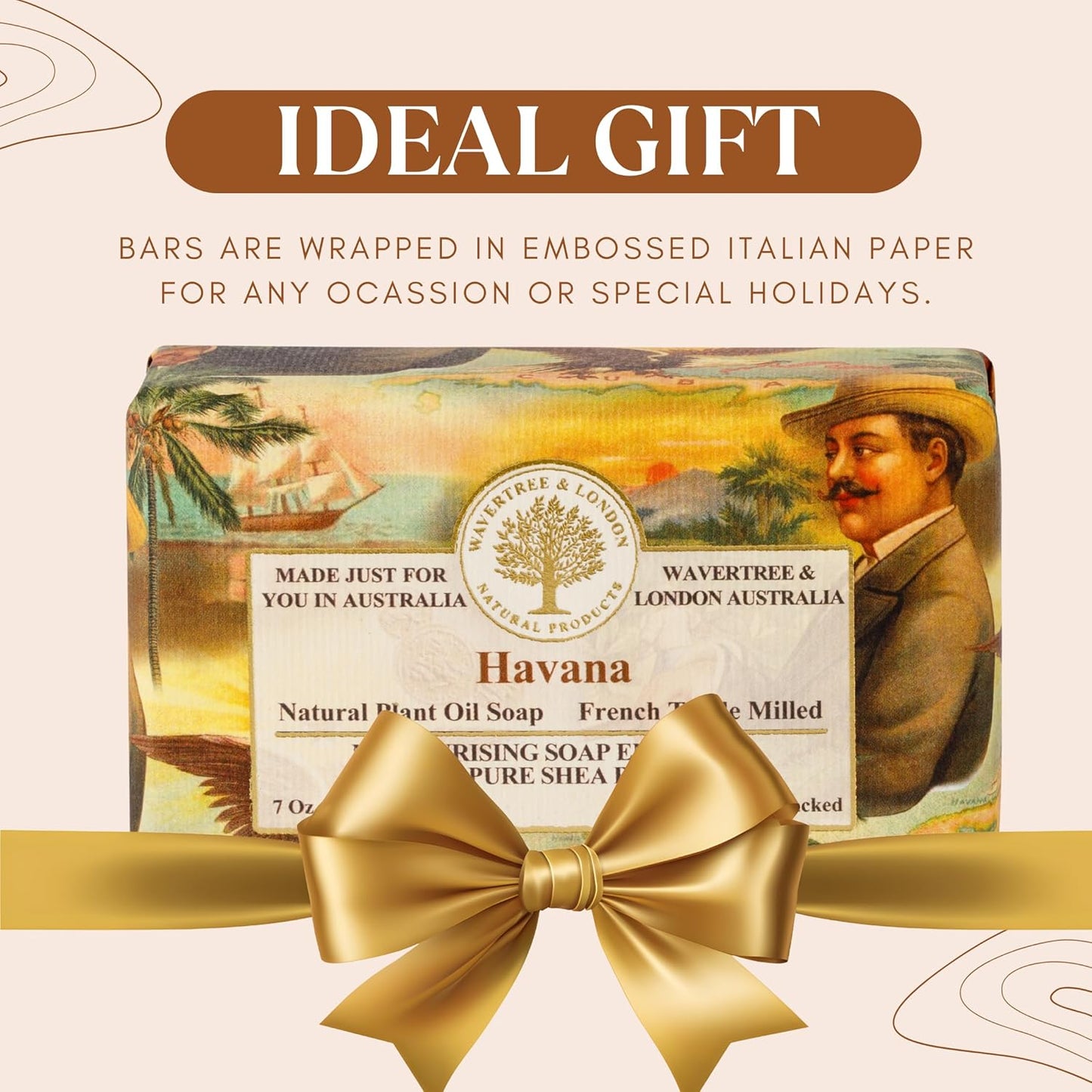 Wavertree & London Havana Scented Natural Soap (2 Bars), 7oz Moisturizing French Triple Milled Soap Bars enriched with shea butter - Pure Plant Based Bath & Body Bars for All Skin Types