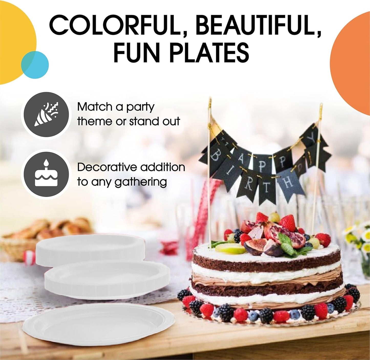 Exquisite Party Solids White Paper Plates Disposable Heavy Duty 7 Inch White Disposable Plates For Party 100 Pcs Heavy Duty 350 GSM, Birthday Supplies