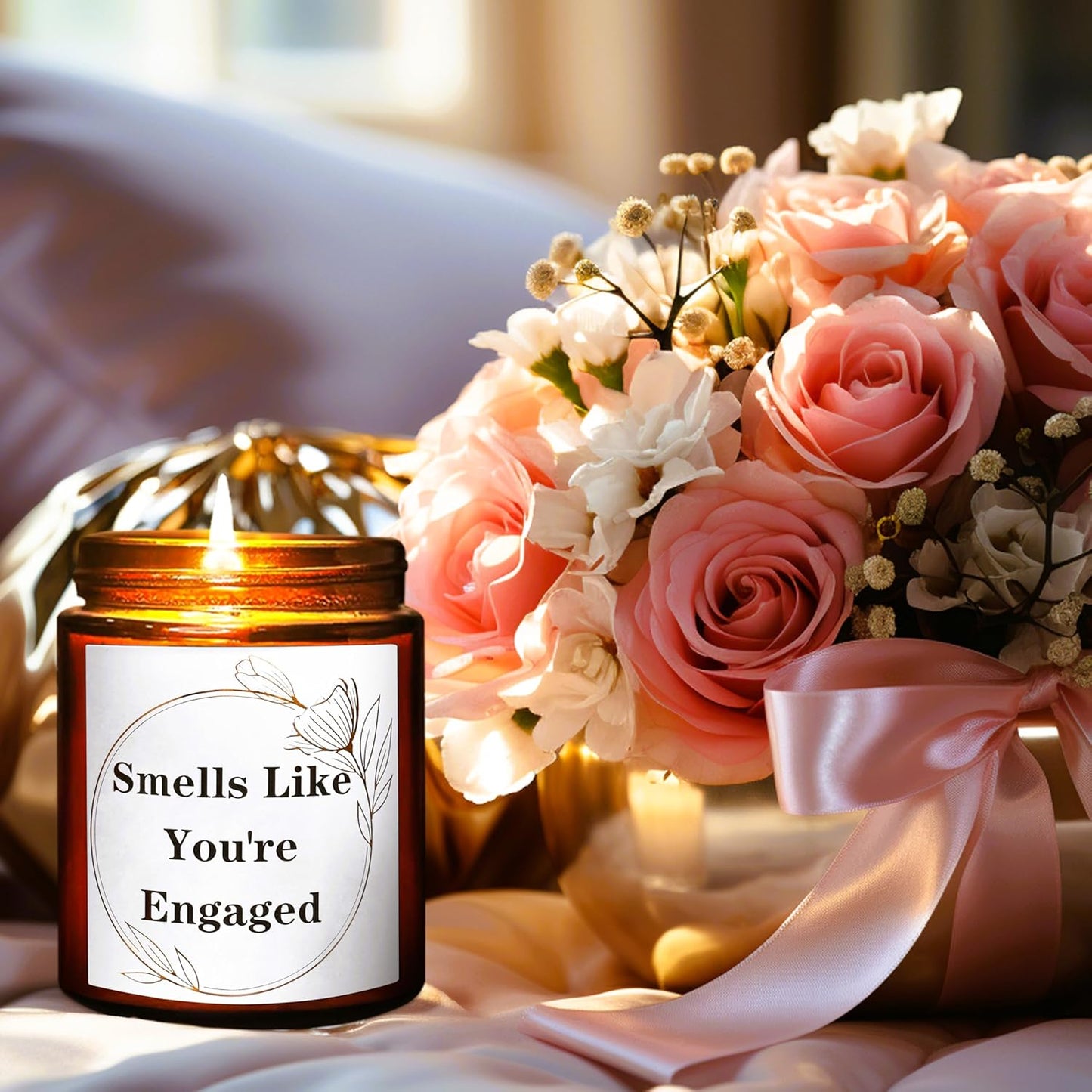 Wedding Gifts for Bride, Groom - Mr and Mrs Candle - Happy Engagement Gift for Her, Bride to Be - Gifts for Bridal Shower, Newlywed, Married Couples Anniversary - Jasmine Scented Soy Candle