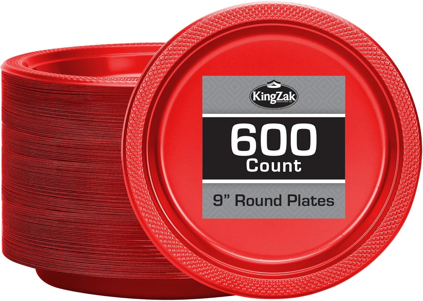 Hanna K. Signature Collection Red Plastic Plates 9 Inch - 600 count Solid Round Party For Weddings, BBQs, Birthday Disposable Dessert (84090 (case))