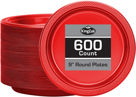 Hanna K. Signature Collection Red Plastic Plates 9 Inch - 600 count Solid Round Party For Weddings, BBQs, Birthday Disposable Dessert (84090 (case))