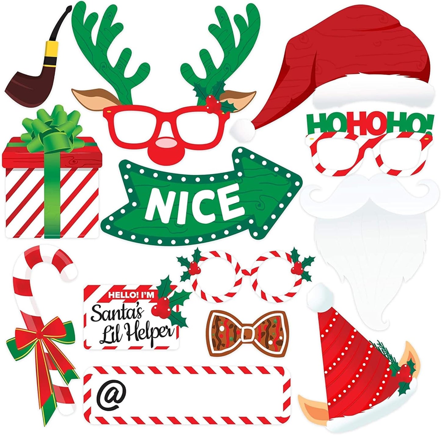 Christmas Photo Booth Props 38pc Set - Christmas Party Decorations, Party Favors, Games & Supplies for Kids Adults - Christmas Photo Props Backdrop Table Decorations Accessories