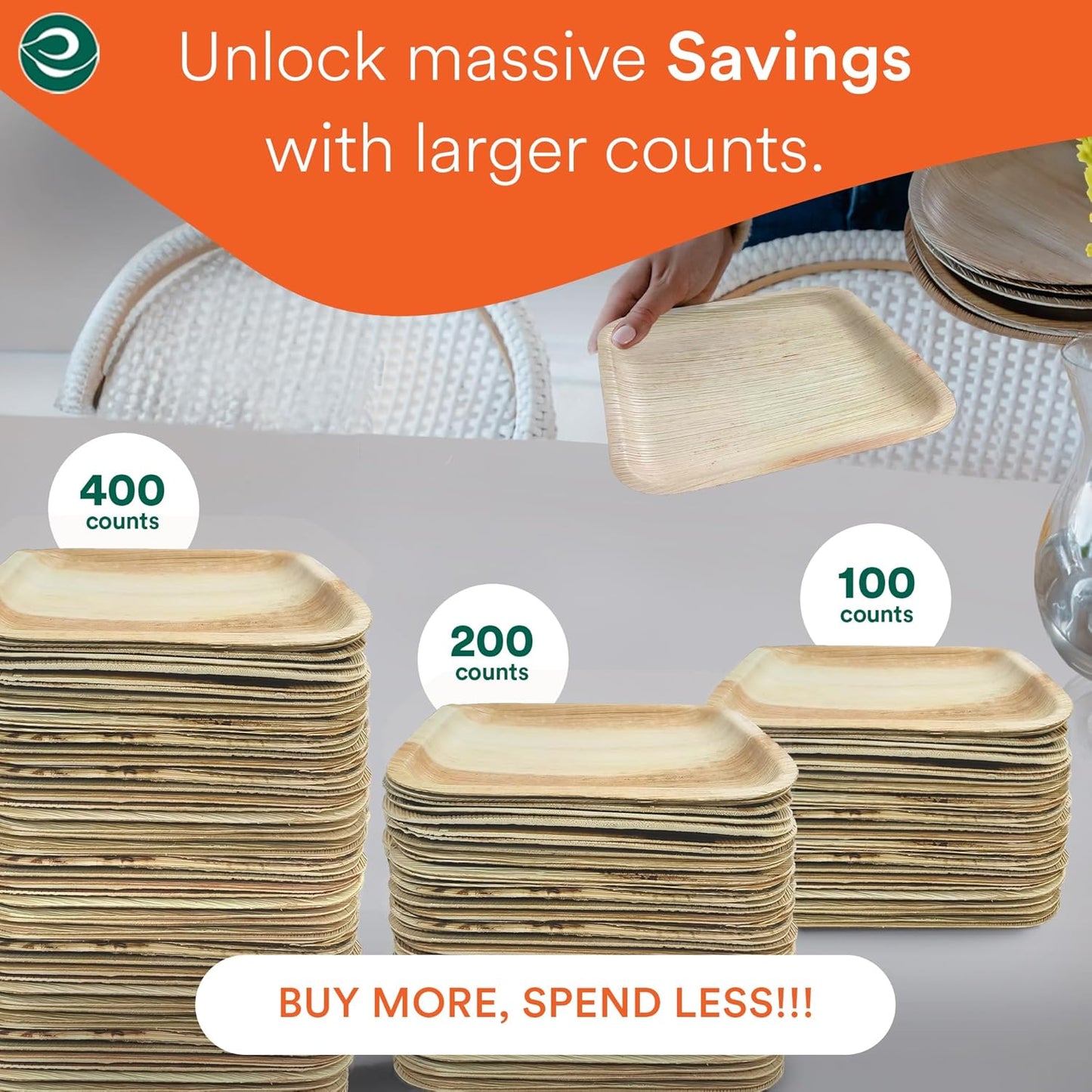 ECO SOUL Compostable 8 Inch Palm Leaf Square Plates (400 Count) Like Bamboo Plates | Biodegradable | Eco-Friendly, Microwave & Oven Safe