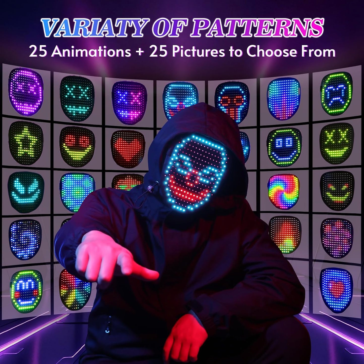 QAQ LED Mask Light Up Mask with Gesture Sensing, Cool Stuff Toys Gifts for Boys Girls, Cool Toys Gifts for Halloween Costumes Christmas Birthday Party