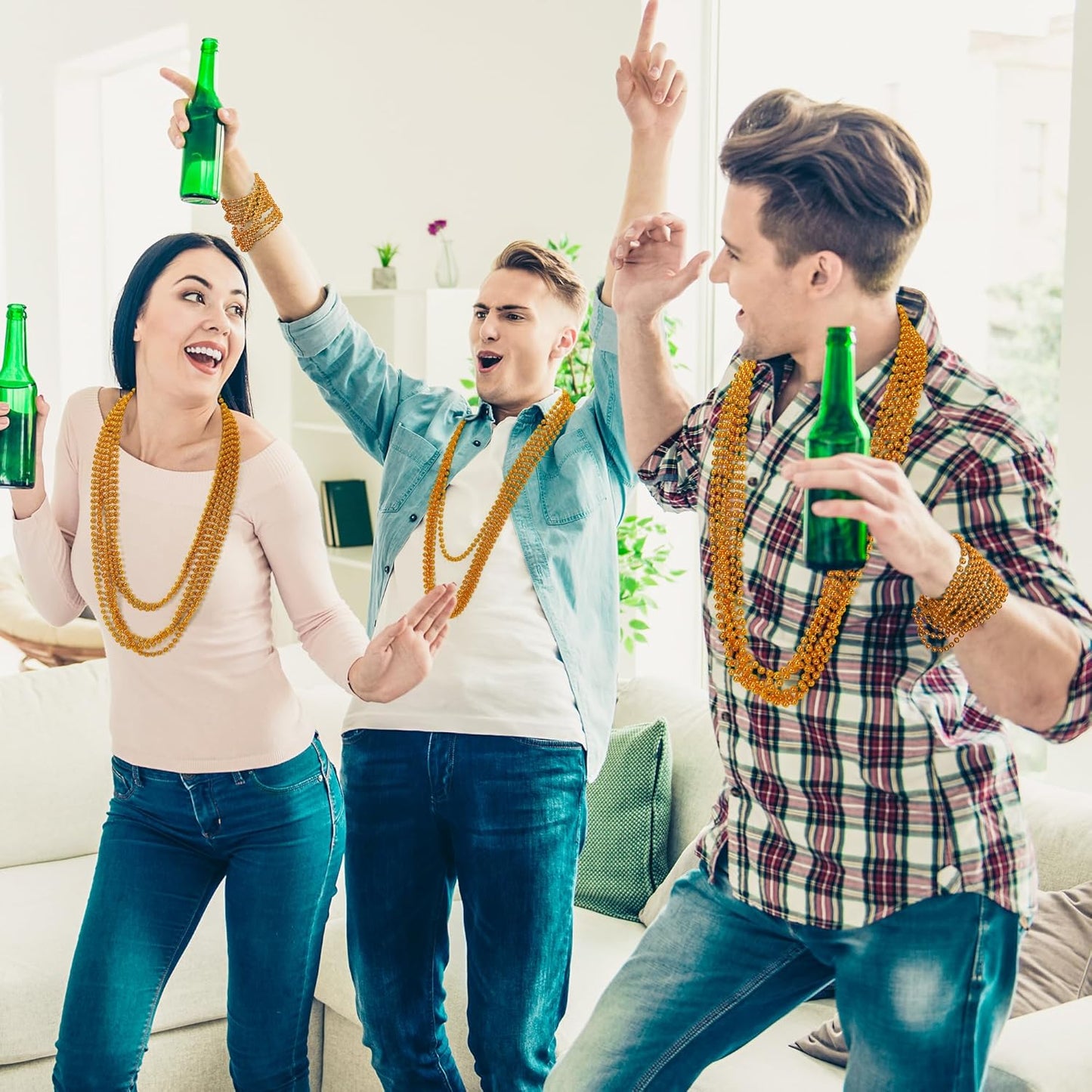 30PCS Orange Bead Necklace, 6mm Bead Necklaces Party Favors, 33" Mardi Gras Beads Party Parade Accessories, Festival Party Supplies for Halloween Wedding Holiday Celebrations Decorations