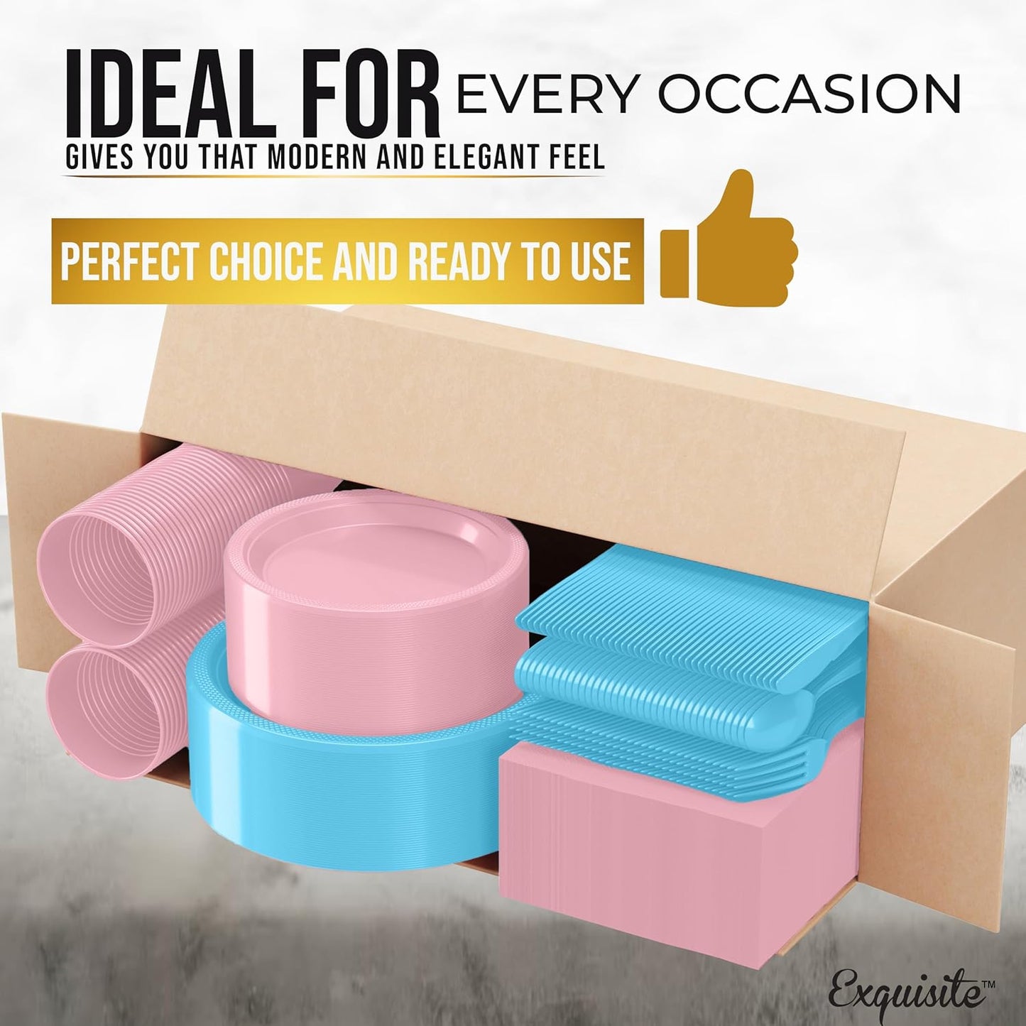 350 Pcs Gender Reveal Plastic Plates For Party, Gender Reveal Disposable Plates Set, 50 Of Each 9" Dinner Plate Set, 7" Dessert Plate, Cups, Napkins & Cutlery Plastic Dinnerware Exquisite