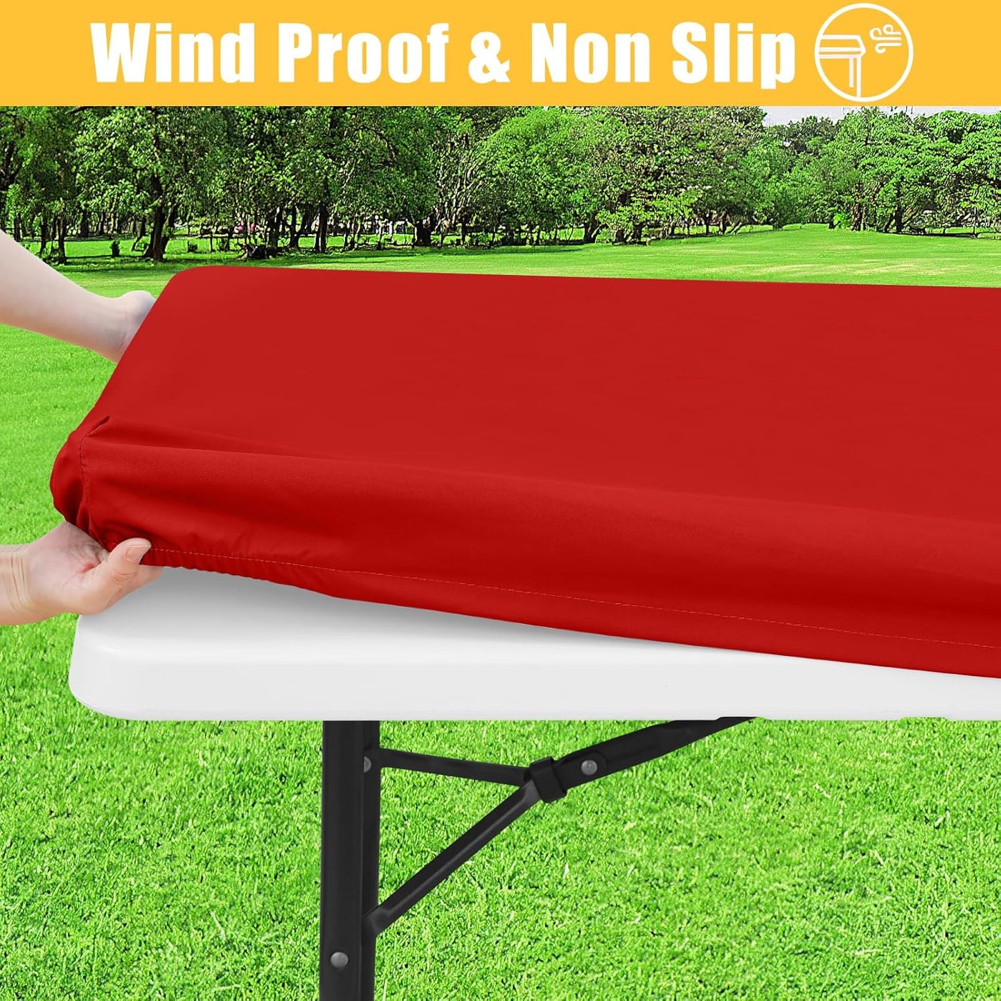 Rectangle Table Cloth, Waterproof Elastic Fitted Tablecloth for 4 Foot Folding Tables, Washable Polyester Tablecloths for Picnic, Camping, Outdoor (Red, 24"x48")