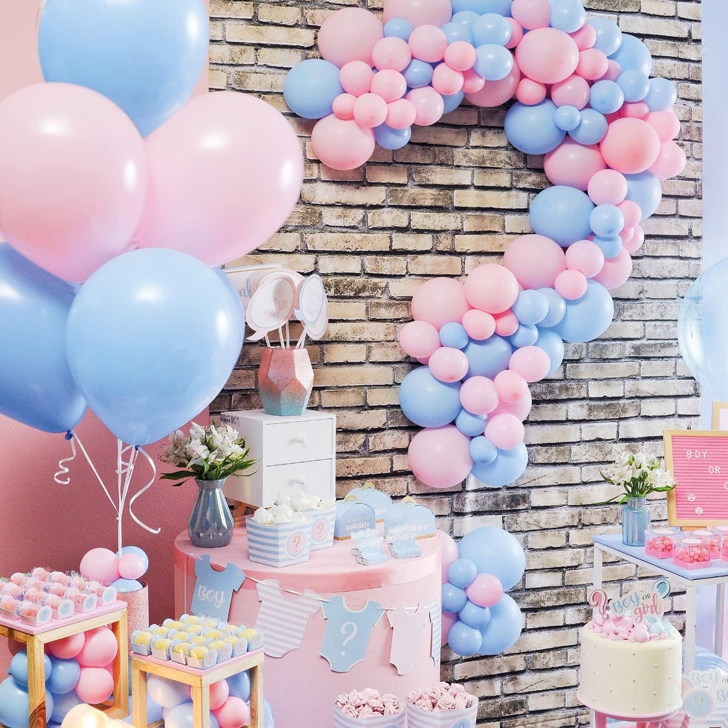 CANREVEL Gender Reveal Pink and Blue Balloons 120 pcs Macaron Blue Pink Latex Balloons Garland Arch kit for Baby Shower Birthday Bridal Shower Wedding Anniversary Party Decorations