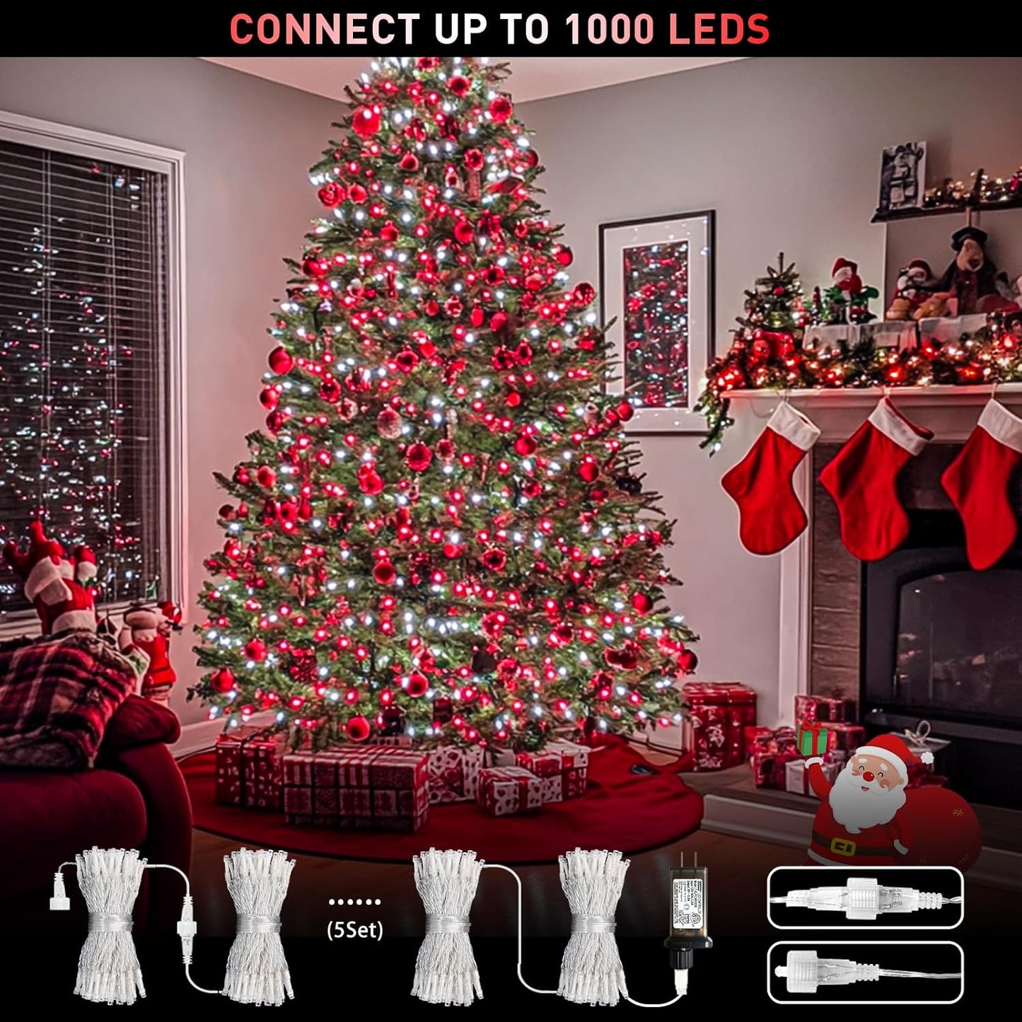 JMEXSUSS 200 LED Red and White Christmas Lights Outdoor, 66ft Halloween String Lights Indoor Clear Wire, Christmas Tree Lights Plug in for Bedroom Tree Christmas Party Decorations