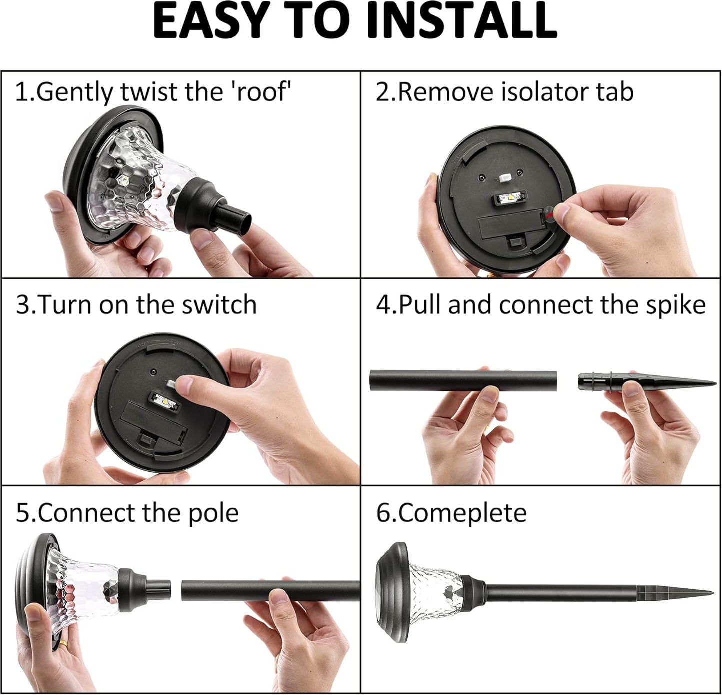 GIGALUMI 8 Pack Solar Pathway Lights, Solar Garden Lights Outdoor Warm White, Waterproof Led Path Lights for Yard, Patio, Landscape, Walkway (Black)