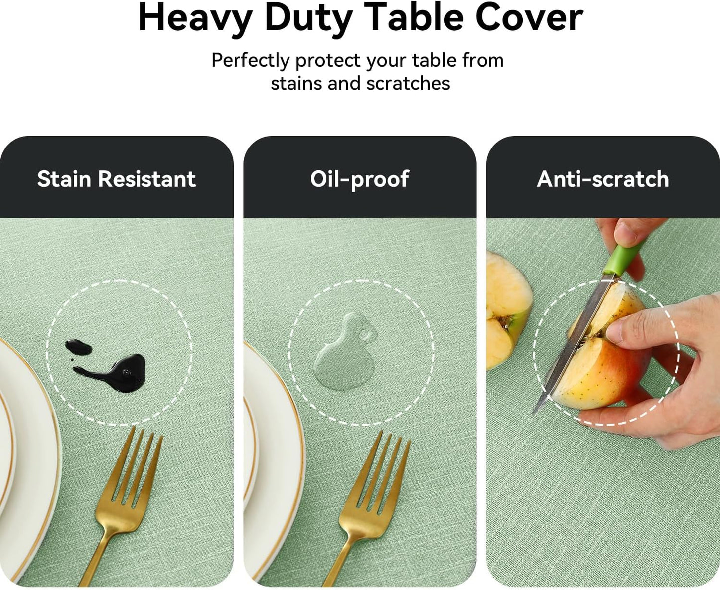 Romanstile 100% Waterproof PVC Tablecloth Rectangle, Oil Spill Proof Stain Resistant Vinyl Table Cloth, Wipe Clean Plastic Table Covers for Kitchen/Dining/Parties - 54 x 120 Inch, Sage