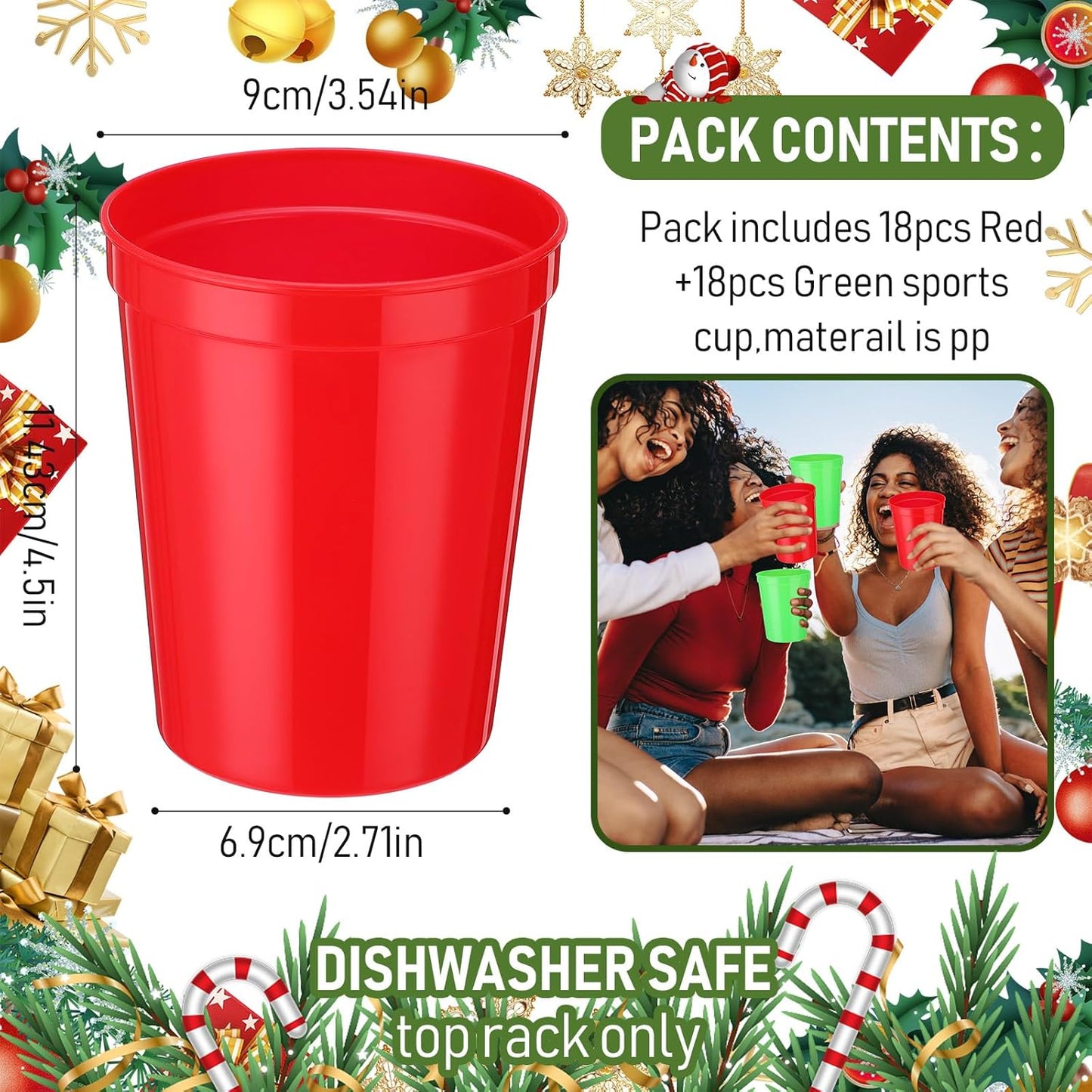 Yungyan 36 Pack 16oz Christmas Stadium Cups Holiday Reusable Plastic Cups Red and Green Cups Blank Drink Tumblers Stadium Cups Christmas Party Cups for Birthday Party, Events, DIY Projects (Red,Green)