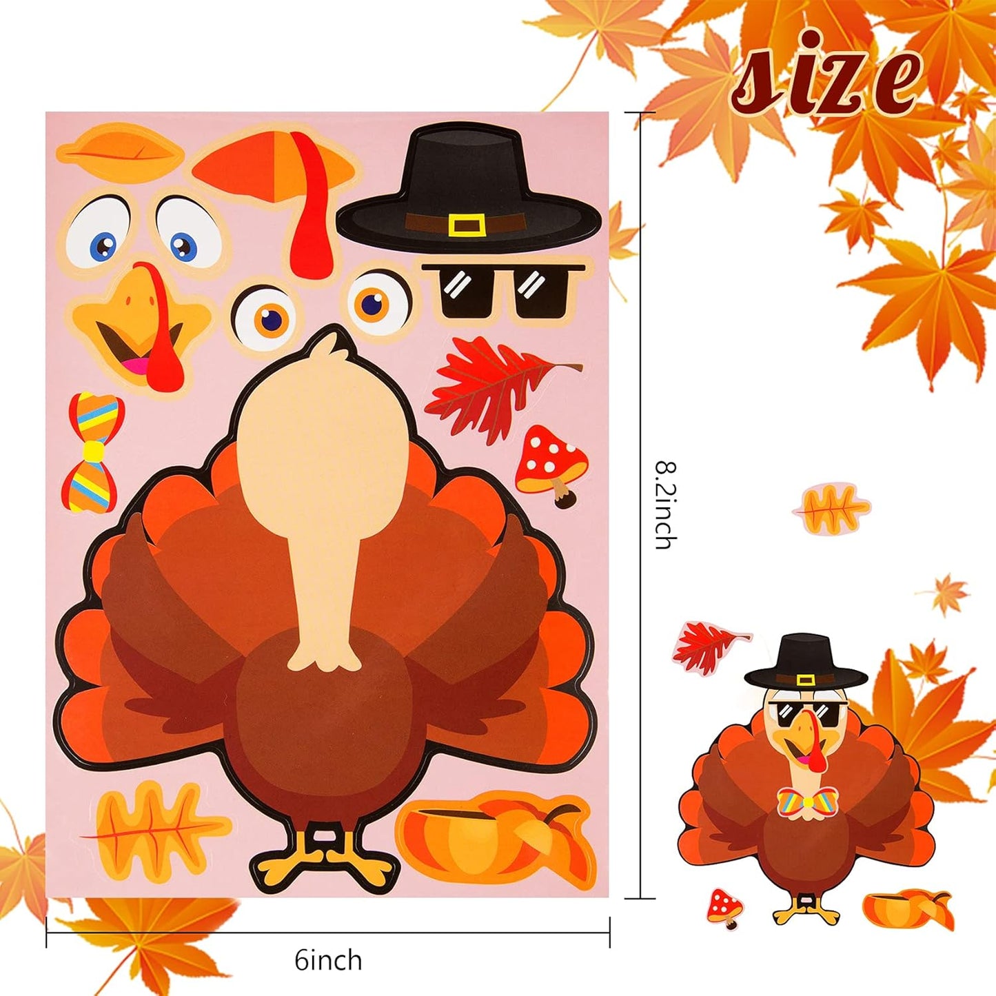 48 Sheets Thanksgiving Stickers for Kids, Make a Turkey Stickers DIY Thanksgiving Crafts Party Favors Supplies for Kids Classroom Thanksgivings Games Activities Fall Harvest Festival Decorations