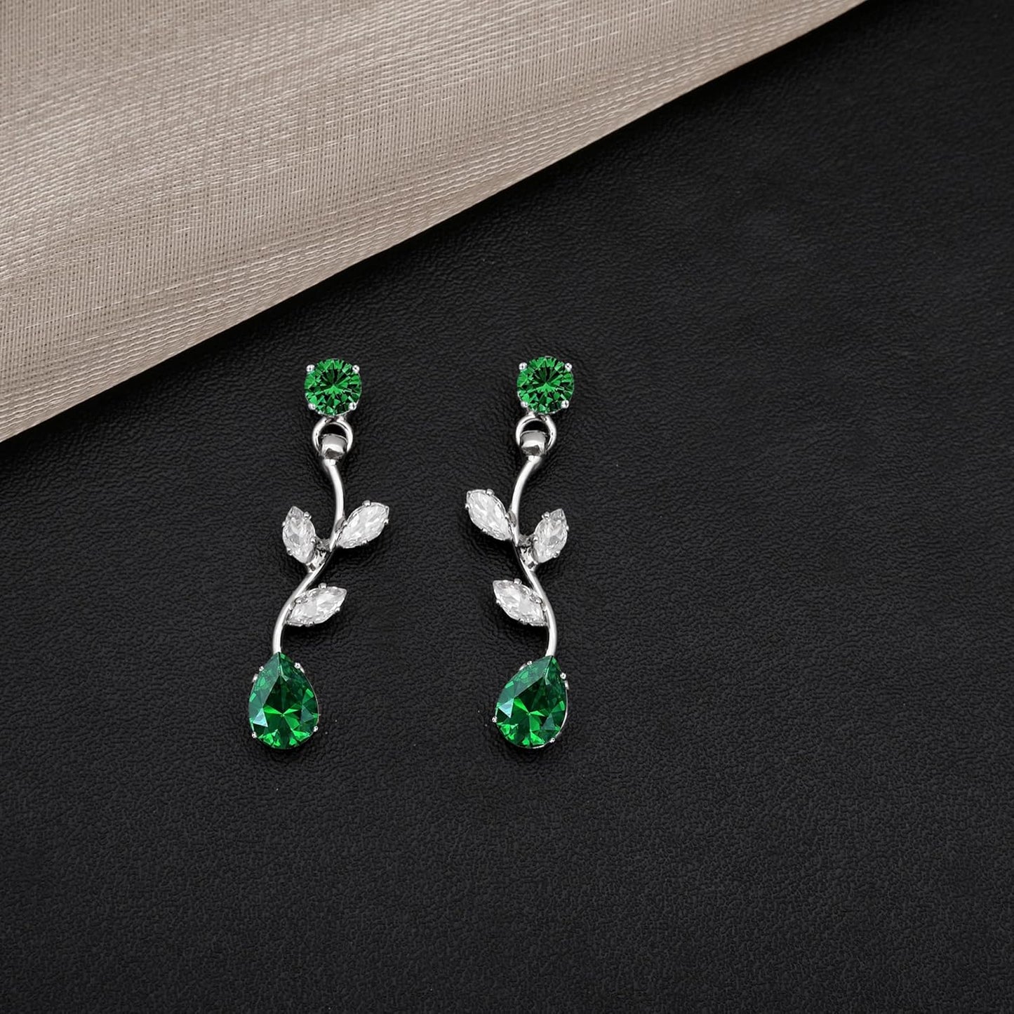 Elegant Bridal Jewelry Sets for Wedding Bride Leaf Shape Cubic Zirconia Necklace Earrings Bracelet Set Prom Costume Accessories