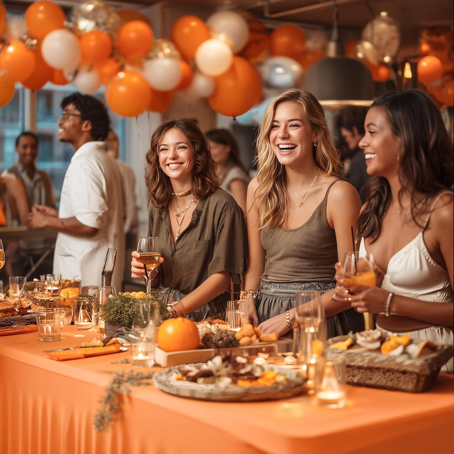 2 Packs Orange Table Clothes for 4 Foot Rectangle Tables, One-Piece Wrinkle Resistant Stretch Spandex Table Covers with Skirt for Event Banquet Wedding Birthday Party