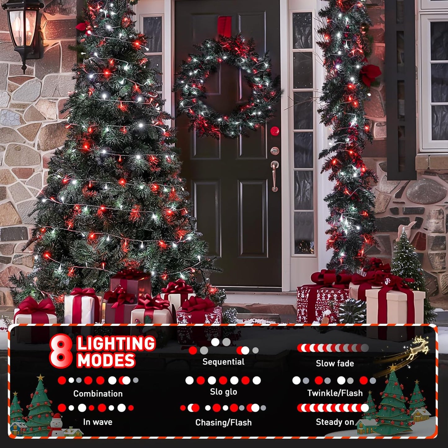 JMEXSUSS 200 LED Red and White Christmas Lights Outdoor, 66ft Halloween String Lights Indoor Clear Wire, Christmas Tree Lights Plug in for Bedroom Tree Christmas Party Decorations