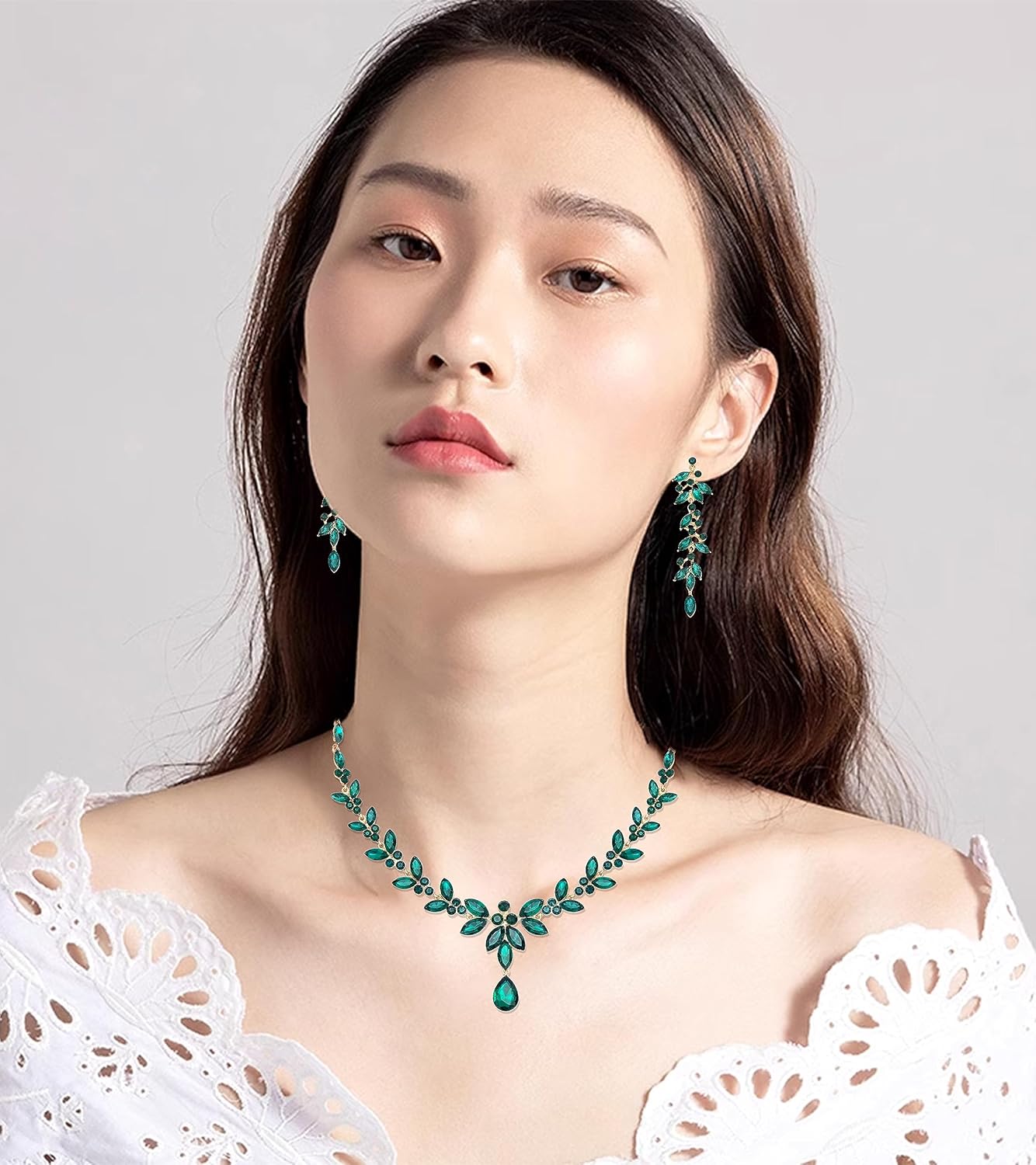 CSY 4 Pcs Elegant Bridal Jewelry Sets Austrian Marquise Crystal Wedding Necklace Dangle Earrings Tennis Bracelet Ring Set for Bride Women Costume Accessories