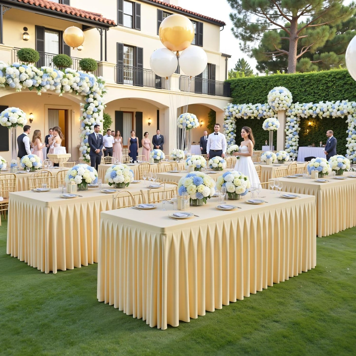 8 Pack Beige Rectangle Tablecloth 6 FT Stretch Spandex Fitted Table Cloth for 6 Foot Rectangle Tables Banquet Tablecloths Wrinkle Free Table Cover Skirt Ruffle Tablecloths for Party Wedding Birthday