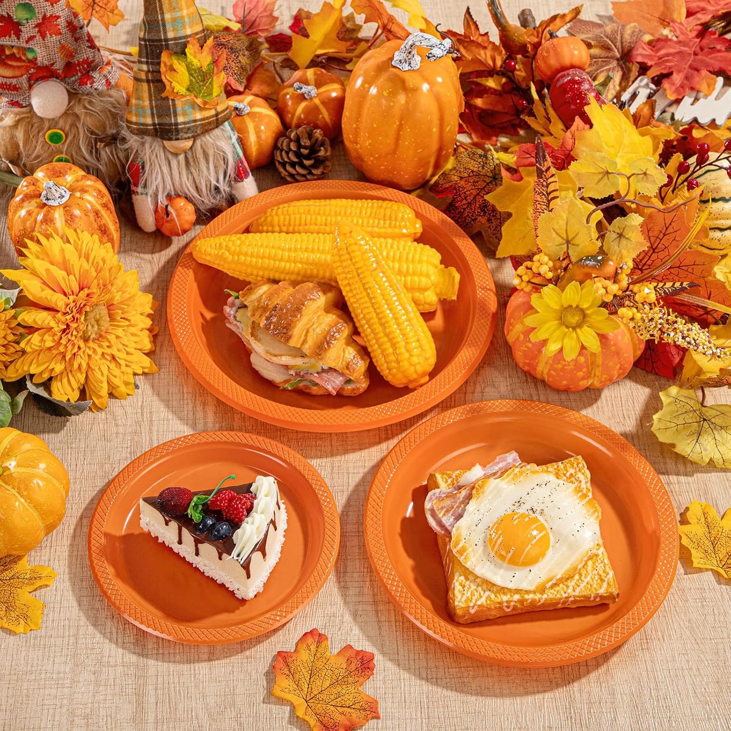 WELLIFE Orange Party Plates 9 Inch -150 Count, Plastic Disposable Dinner Plates for Party Easter Halloween Thanksgiving Picnic BBQ