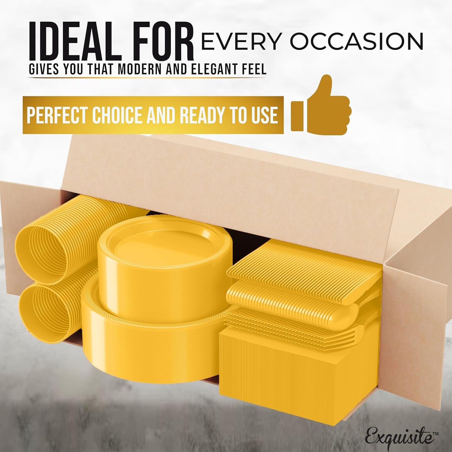 350 Pcs Yellow Plastic Plates For Party, Yellow Disposable Plates Set, 50 Of Each 9" Dinner Plate Set, 7" Dessert Plate, Cups, Napkins & Cutlery Plastic Dinnerware Exquisite