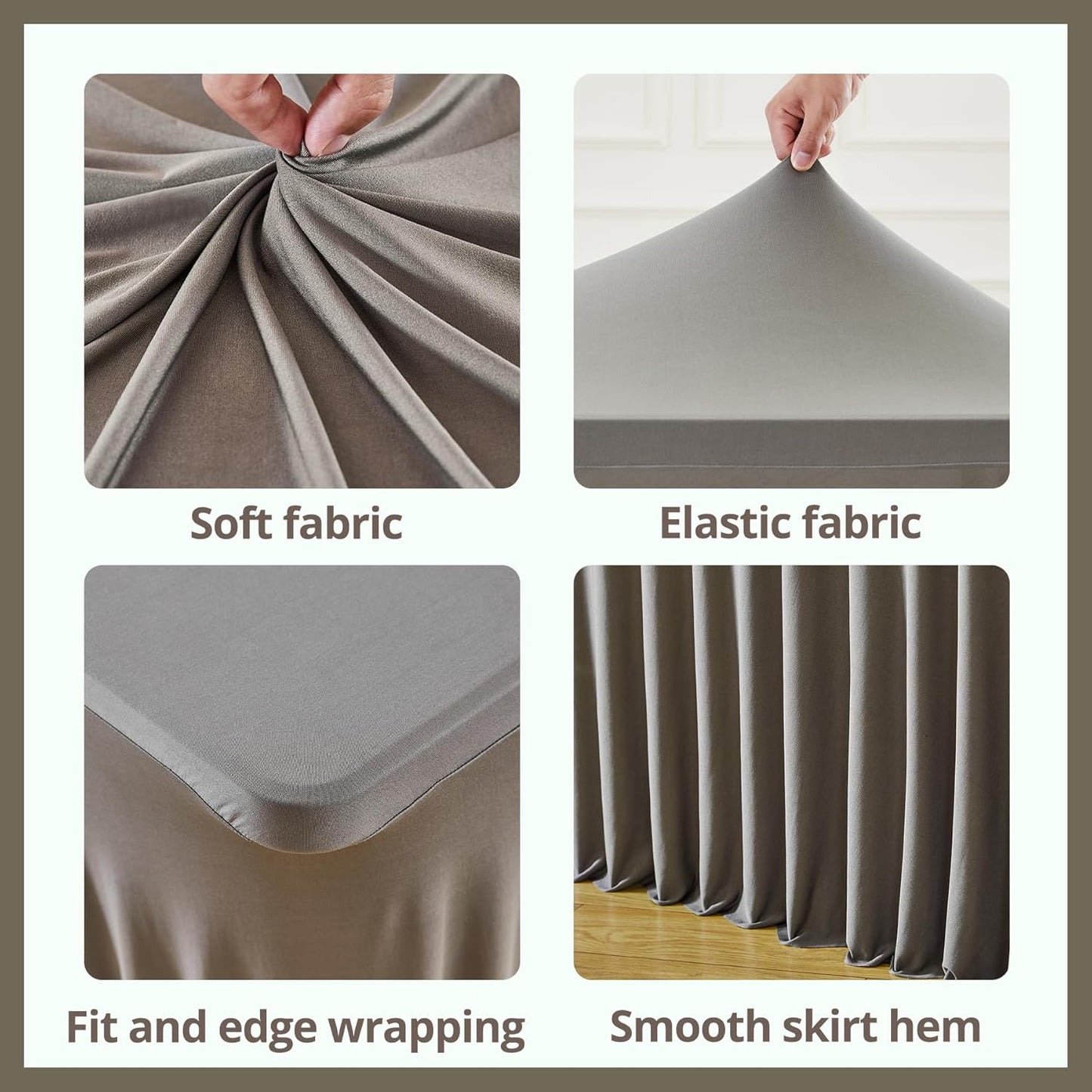 PARTISKY Gray Spandex Tablecloth for 8ft Rectangle Tables, Stretchable Table Cover Skirt for Folding Tables Weddings Parties Banquets Events Trade Shows and Dessert Table