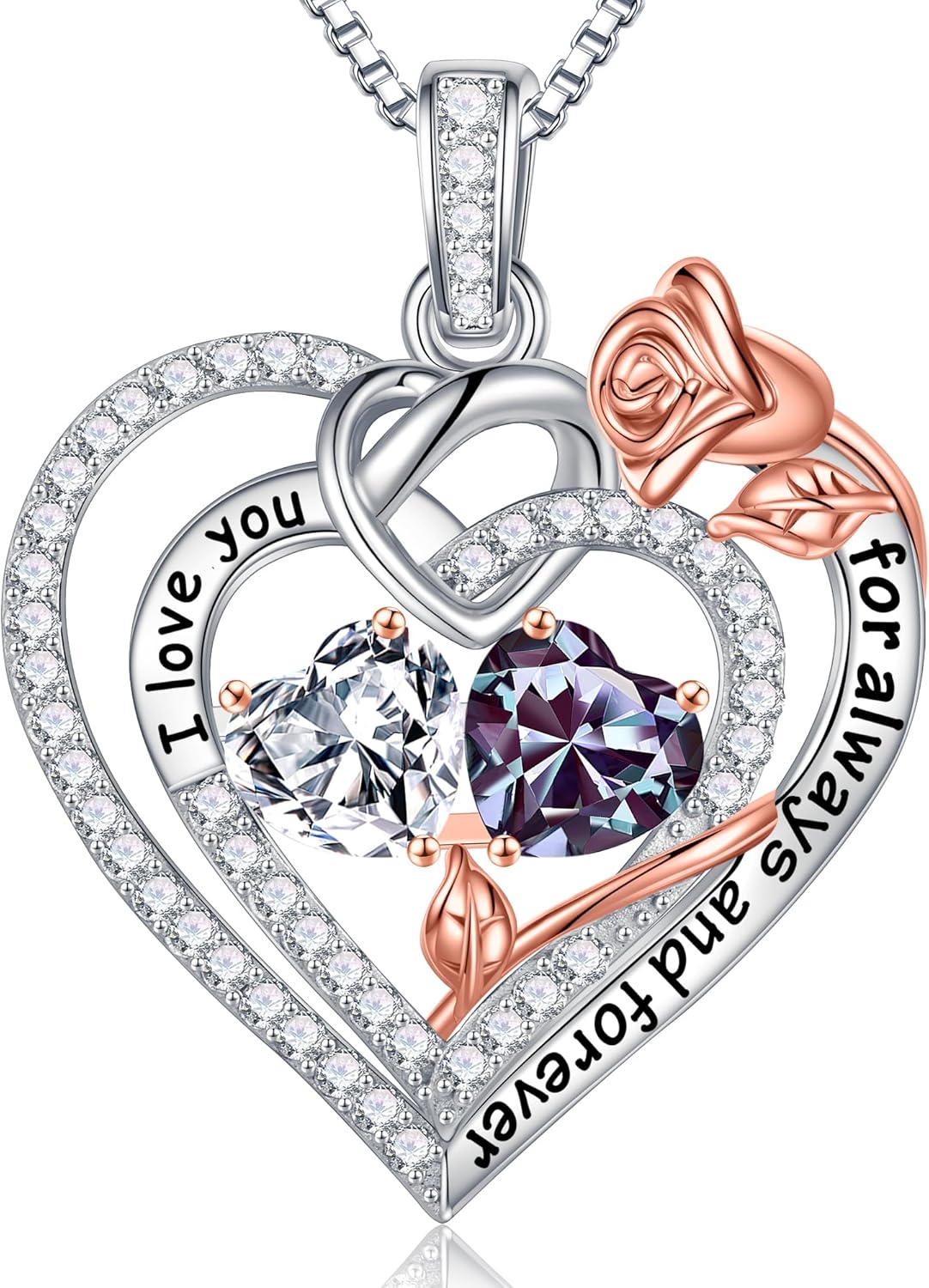 Iefil Christmas Gifts for Wife Women - 925 Sterling Silver Double Birthstone Necklace, Anniversary Birthday Gifts for Women, Jewelry Gift for Wife Girlfriend Mom Her