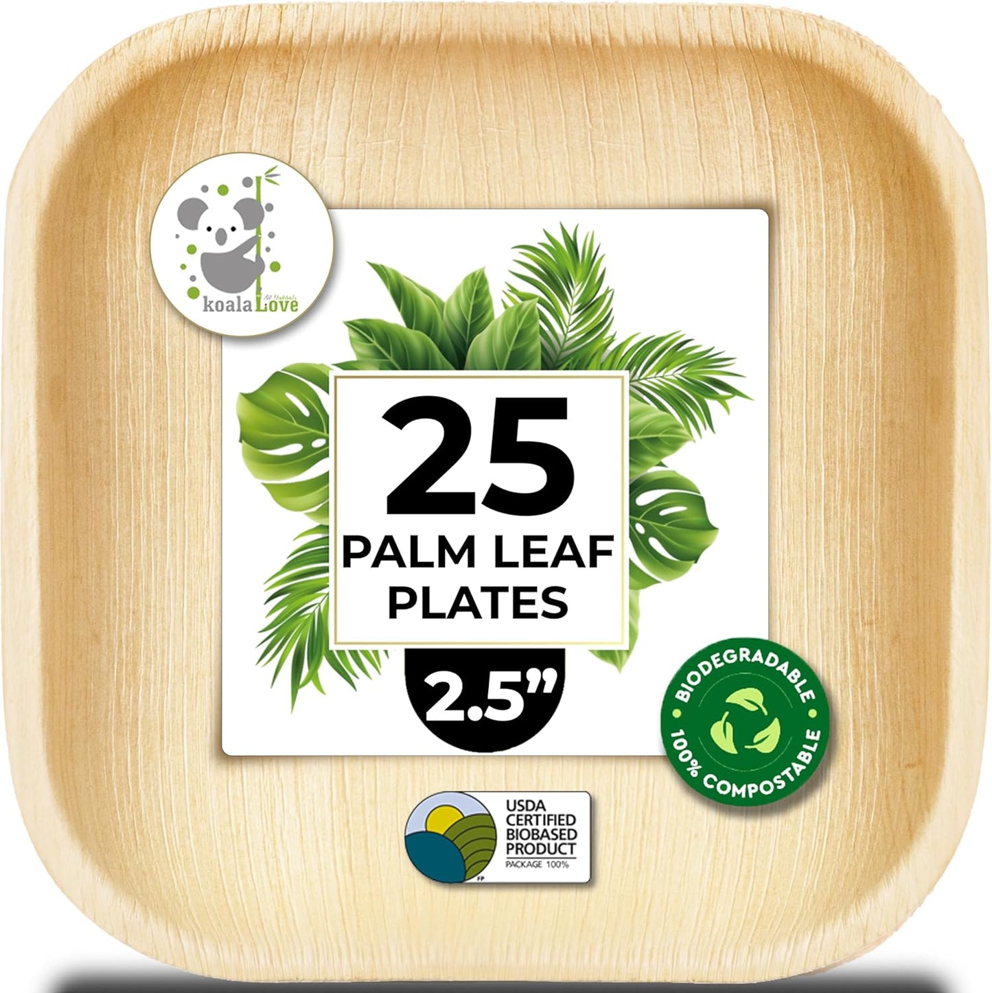 Palm Leaf Bamboo Plate Disposable 2.5 Inch Biodegradable Compostable Best Alternative To Wooden Plastic Paper Plate By KoalaLove (2.5 Inch 25 Mini Sushi)