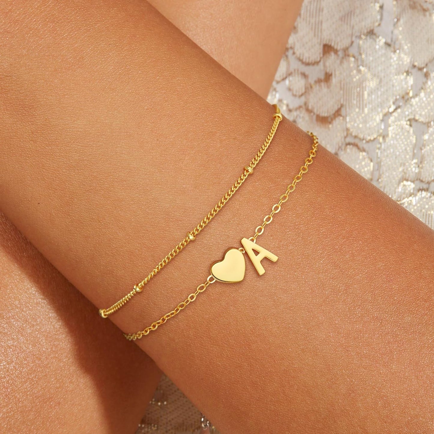 Christmas Gifts for Grandkids Teens Girls, 14K Gold Plated Heart Initial Bracelets for Women Girl Dainty Gold Bracelets Birthday Gifts Stocking Stuffers for Teen Girls Women Jewelry