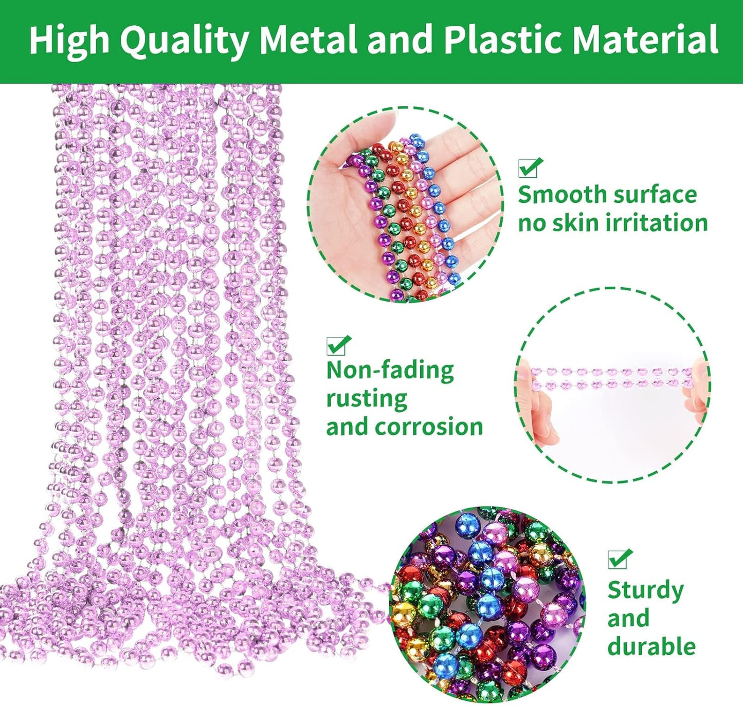 YAXINRUI 24 PCS Pink Bead Necklace, Pink Mardi Gras Beads, Cancer Awareness Beaded Necklaces, Valentine Necklace, 33 Inch Round Party Beads for Mardi Gras Christmas Cancer Awareness Month Events