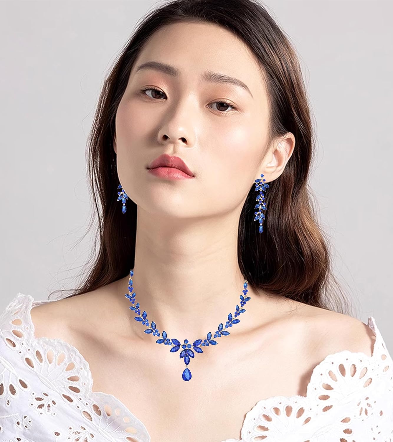 CSY 4 Pcs Elegant Bridal Jewelry Sets Austrian Marquise Crystal Wedding Necklace Dangle Earrings Tennis Bracelet Ring Set for Bride Women Costume Accessories