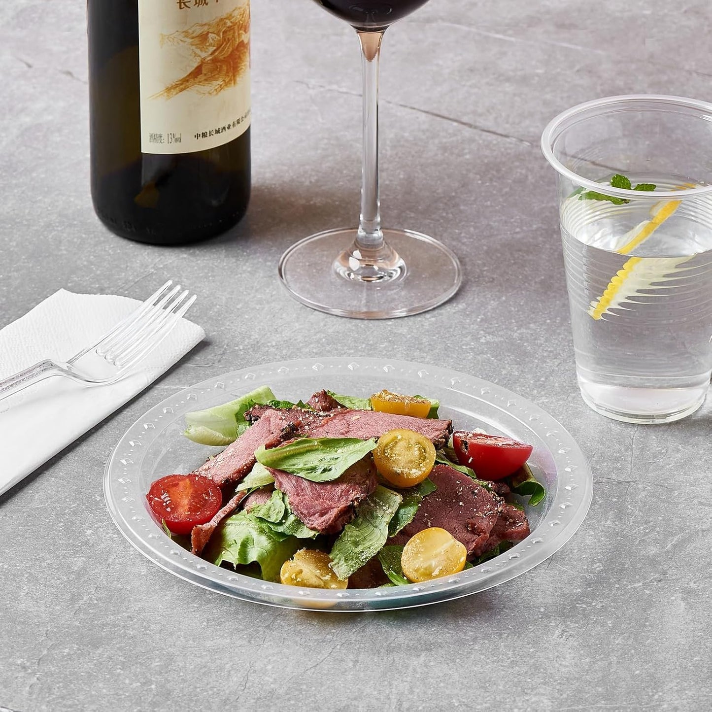 FULING 175 PCS Clear Party Supplies Disposable Dinnerware Set Plastic Plates and Paper Napkins Cups Silverware Serve 25 Sets for Birthday Bridal Shower Wedding Engagement Graduation Parties