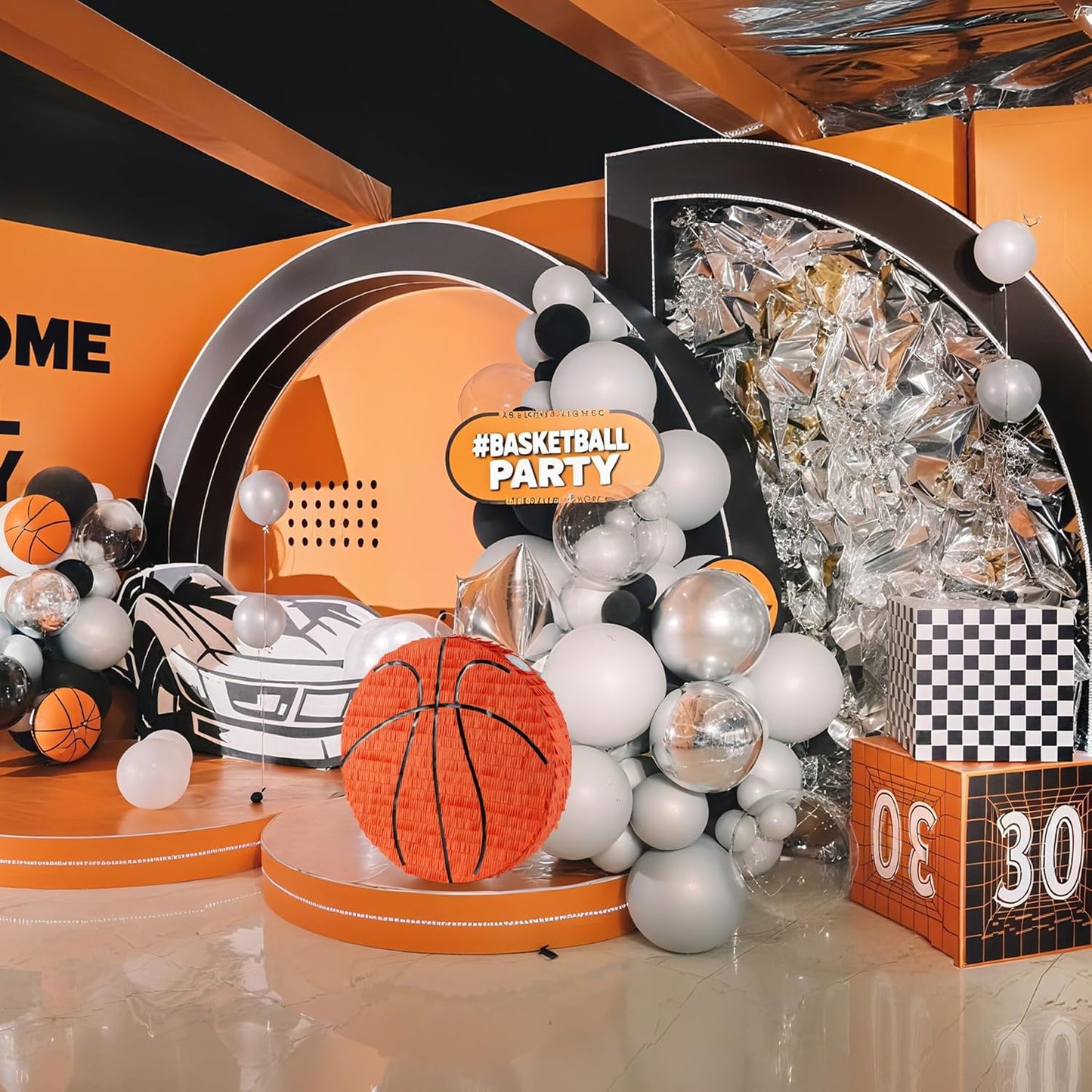 PCFING 18 Inch Basketball Piñata with 30 Inch Piñata Stick Blindfold Confetti for Boys Girls Adults Birthday Party Game Decorations, Anniversary Celebration, Fiesta