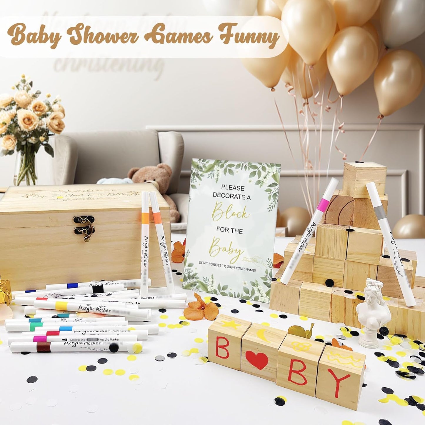 78 PCS Fun Baby Shower Games Sign Kit，Unique Baby Shower Ideas，Funniest Baby Shower Games Ever ，A Game Where You Can Draw to Your Heart's Content，Suitable for Baby Shower Games Boy and Girls