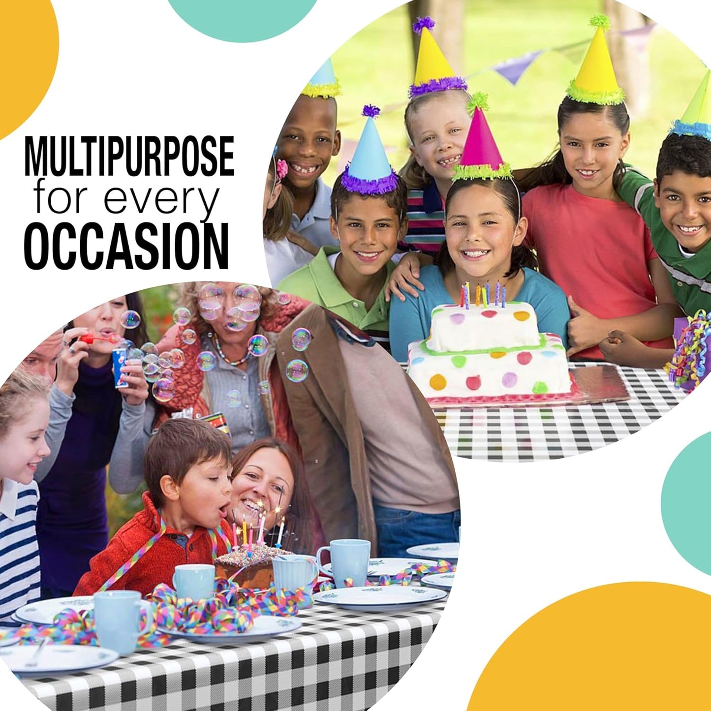 Party Solids 54 Inch X 100 Feet Black Gingham Plastic Table Cover Roll in A Cut - to - Size Box with Convenient Slide Cutter. Cuts Up to 12 Rectangle 8 Feet Plastic Disposable Tablecloths