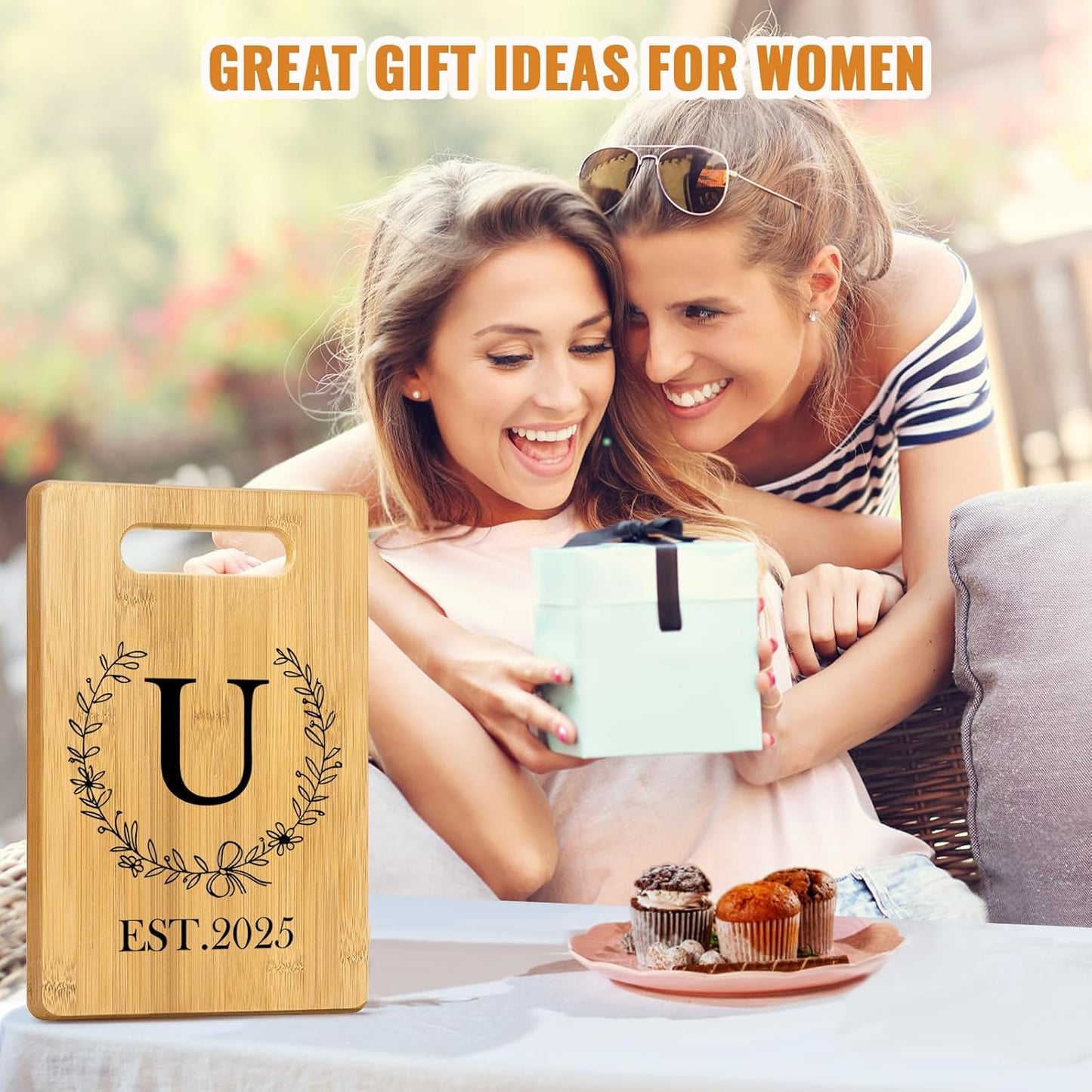 Personalized Cutting Board, Monogrammed Wedding Gift for Couple Newlywed 2025, Initial Birthday Gifts for Women, Gift for Bridal Shower Wedding Shower Engagement Anniversary Housewarming(Letter-U)