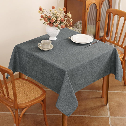 Fabric 52x52 Inch Square Grey Table Cloth, Faux Linen Textured Water Resistant & Washable Card Tablecloth, Anti-Scratch for Dinning Kitchen Patio