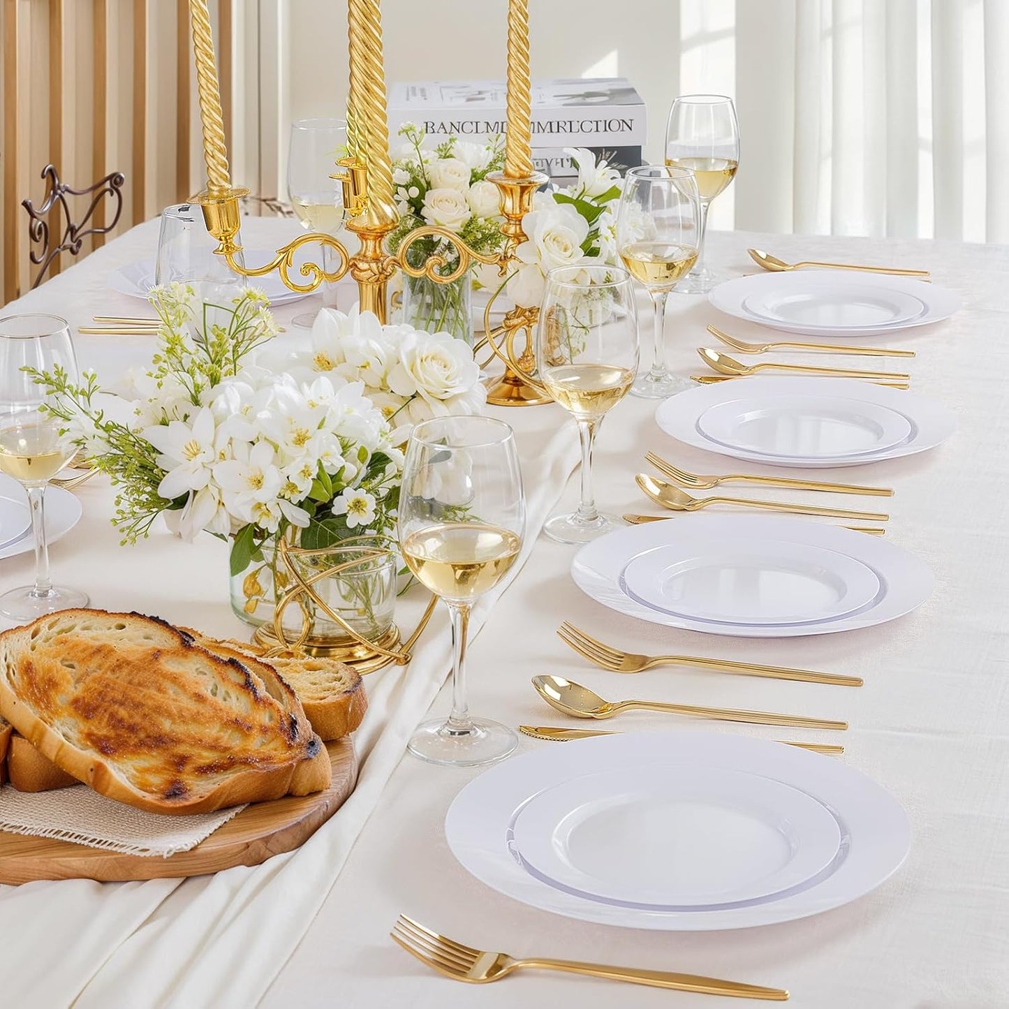 KIRE 120PCS White Plastic Plates - Heavy Duty White Disposable Plates for Party/Wedding - Include 60Pieces 10.25inch White Dinner Plates - 60Pieces 7.5inch White Dessert/Salad Plates