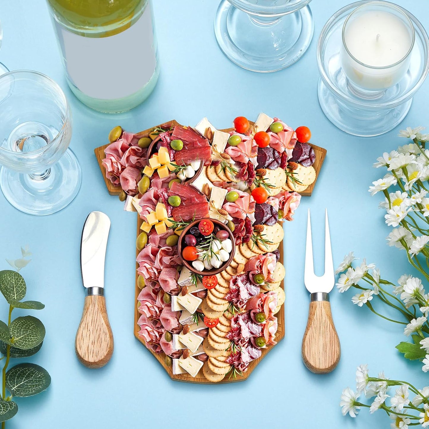 24 Set Baby Shower Gifts for Guests Clothing Shaped Charcuterie Board Set Thank You Tags with Box Mini Cheese Board Party Favors for Gender Reveal Favors Baby Shower Game Prizes (Bamboo Color)