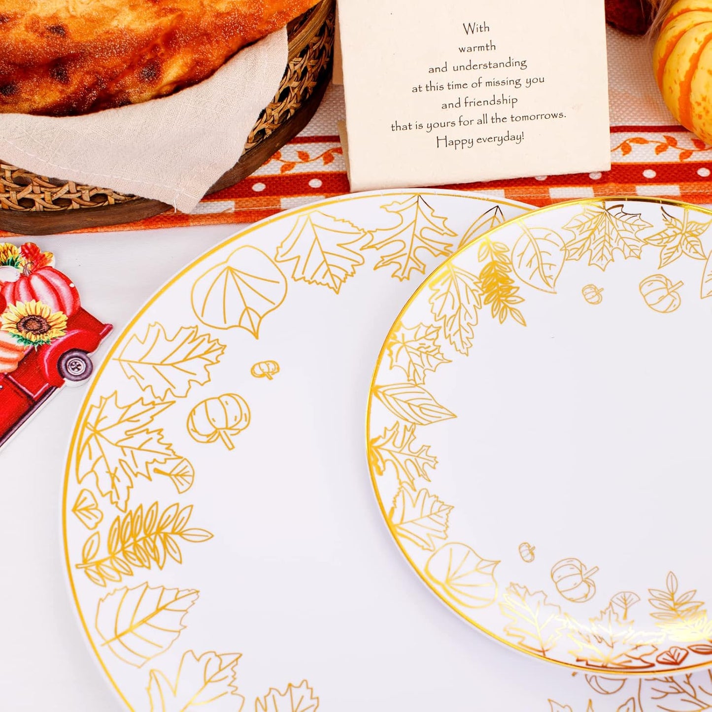 LIYH 60pcs Gold Plastic Plates,Plastic Thanksgiving Plates,30 Plastic Dinner Plates 10.25",30 Dessert Plates 7.5", Dessert Plates Prefect for Fall Tableware,Thanksgiving Decor