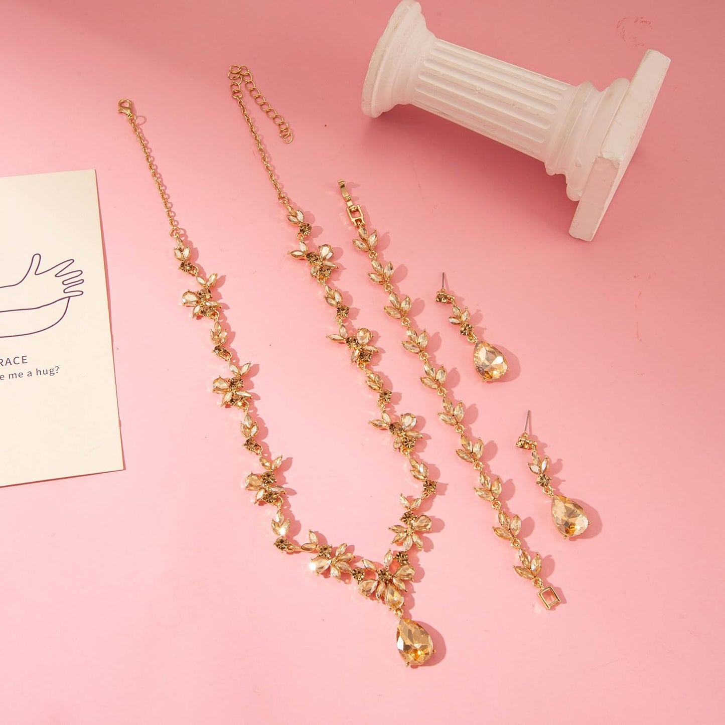 Bridal Wedding Elegant Floral Jewelry Set for Women/Brides/Bridesmaids Crystal Jewelry Set for Wedding Prom Party Bridal Crystal Necklace Earrings Bracelet Set