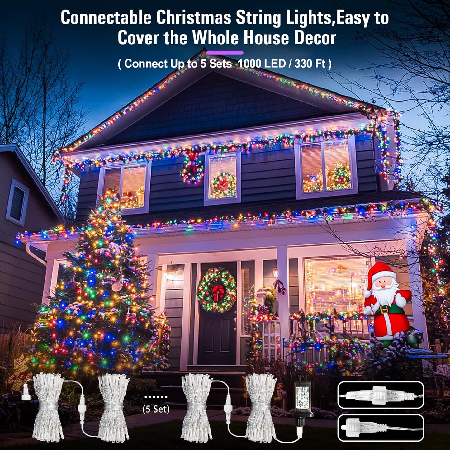 JMEXSUSS Multicolor Christmas Tree Lights Outdoor Indoor Clear Wire, 200 LED Christmas Lights 66ft Colorful String Lights Plug in for Bedroom Tree Room Party Xmas Decorations