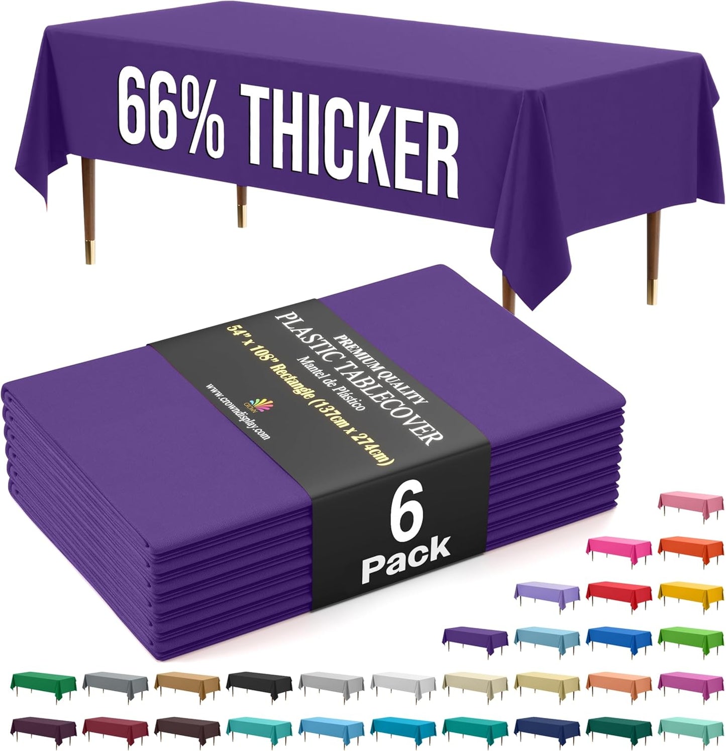 Exquisite 66% Thicker Premium Plastic Table Cloth Rectangle Table Cover 0.5 Mil 6 Pack Purple Table Cloth 54 Inch x 108 Inch Disposable Tablecloth Won't Tear Easily Like Cheap Thin Brands
