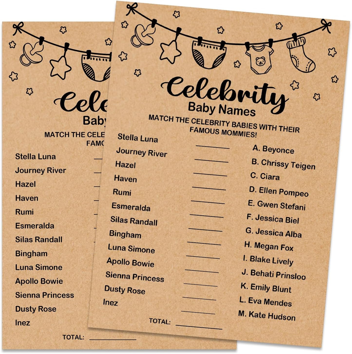 Baby Shower Game, Celebrity Baby Names, Baby Shower Party Games Supplies & Activities, Baby Shower Decorations, Baby Shower Ideas, Set of 30 Cards, Kraft