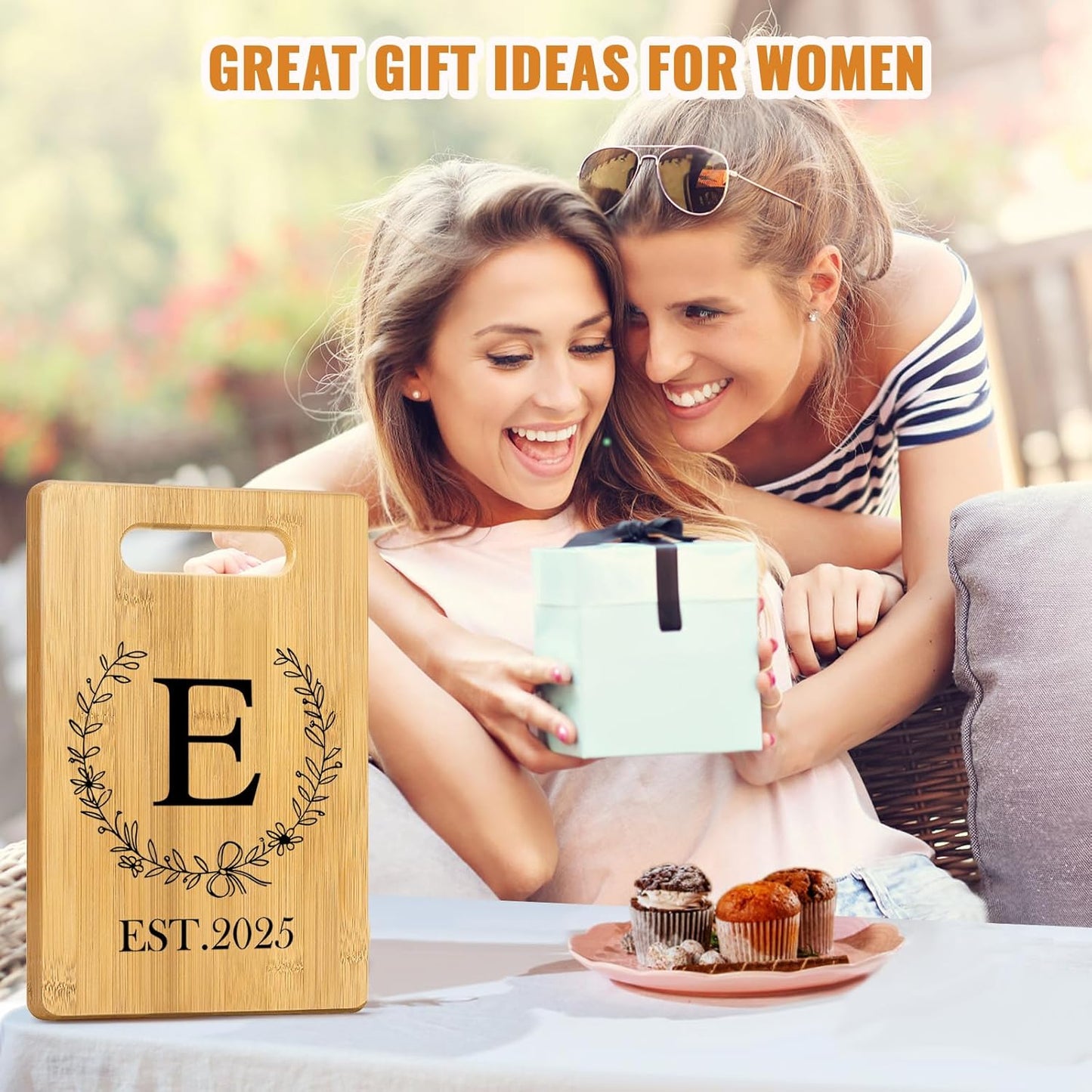 Personalized Cutting Board, Monogrammed Wedding Gift for Couple Newlywed 2025, Initial Birthday Gifts for Women, Gift for Bridal Shower Wedding Shower Engagement Anniversary Housewarming(Letter-E)