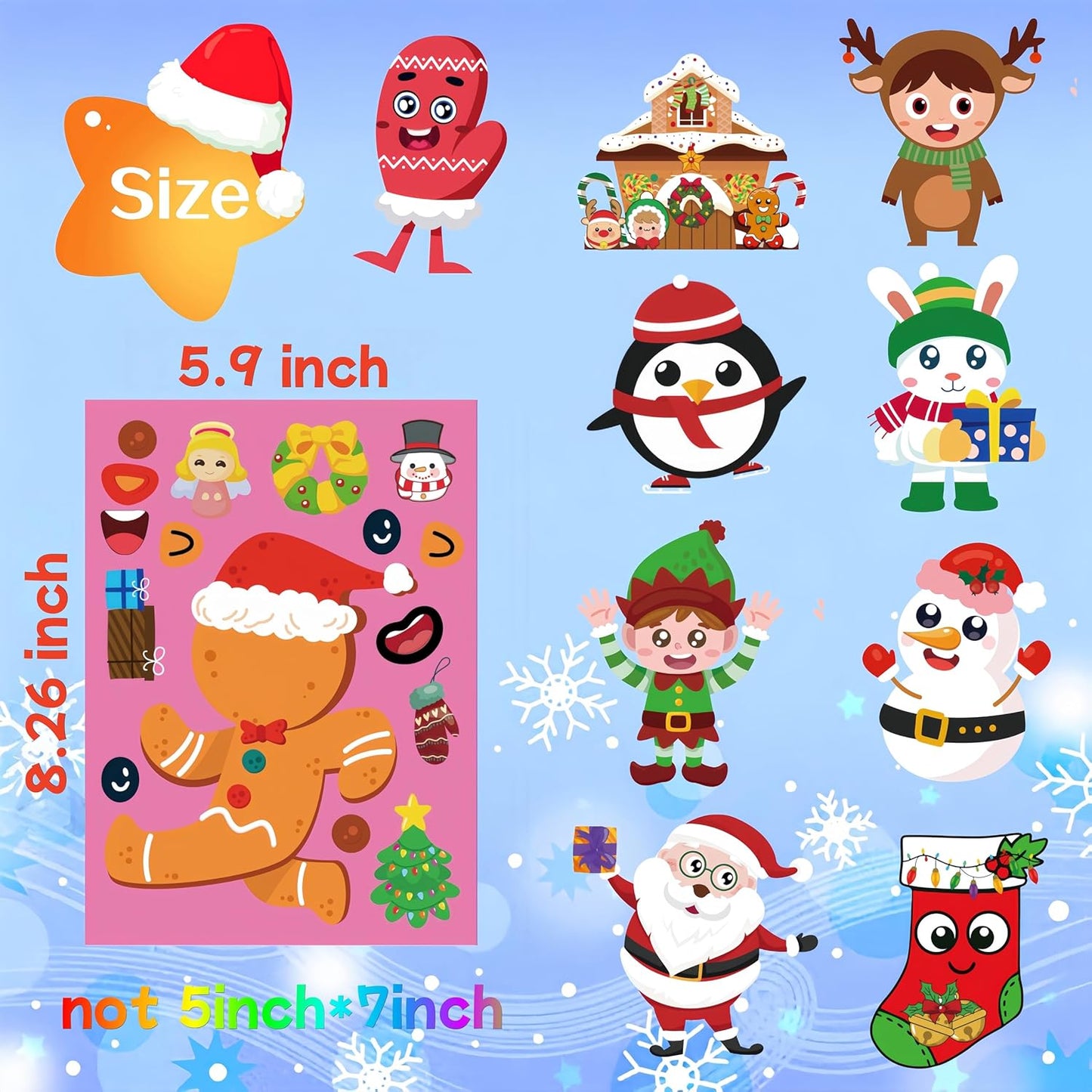 36 Sheets Christmas Stickers for Kids Christmas Crafts Party Favors for Kids,Make Your Own Stickers Party Activity Games Supplies Classroom Gifts Decorations