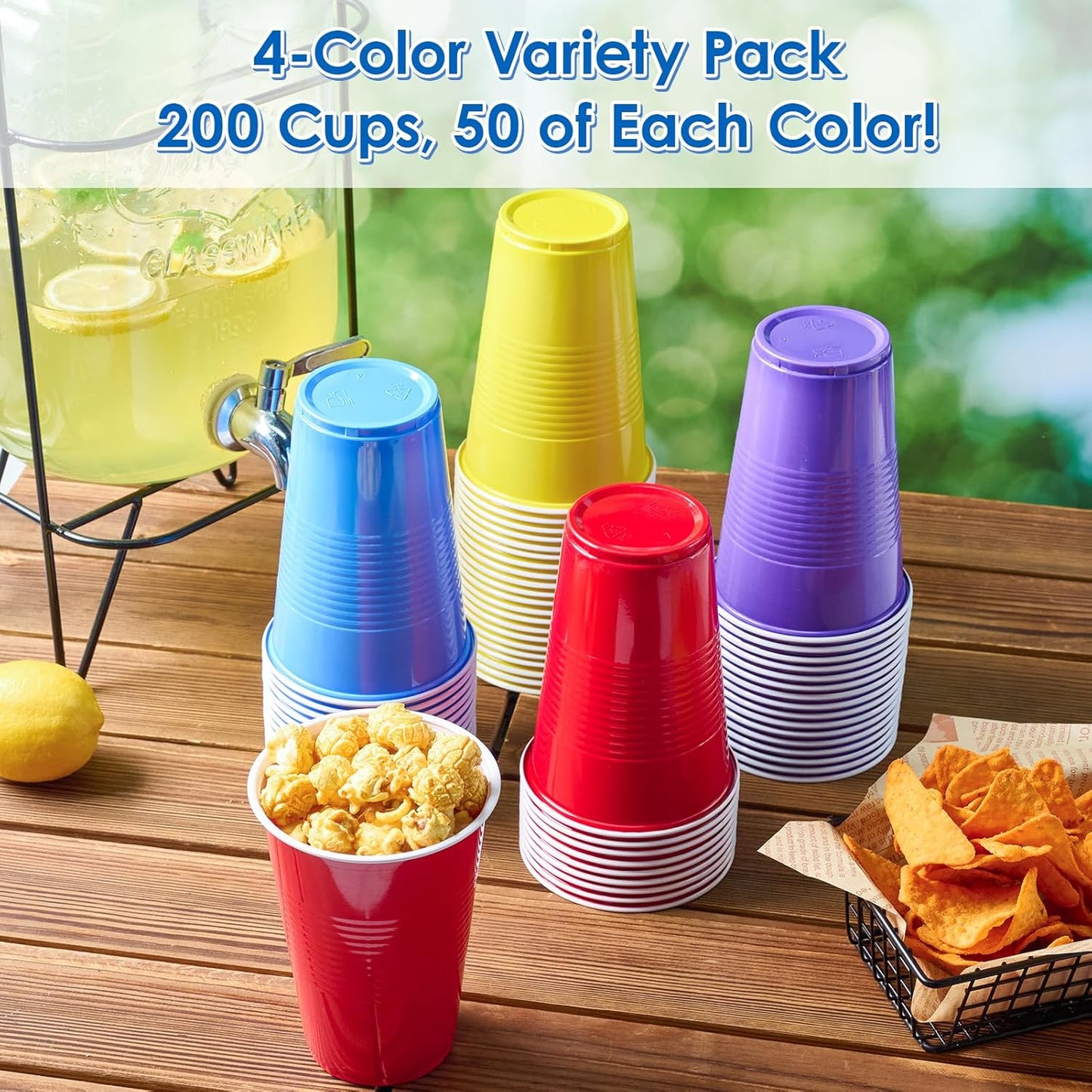 Lilymicky 200 Pack 16 oz Disposable Plastic Cups, Assorted Color Plastic Party Cups for Parties, Events, Game and BBQ